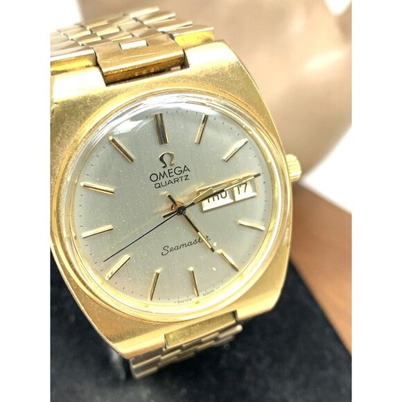 Omega Seamaster Men's Watch 1345 Vintage Swiss Quartz Day Date Gold Steel 34mm - Picture 13 of 14